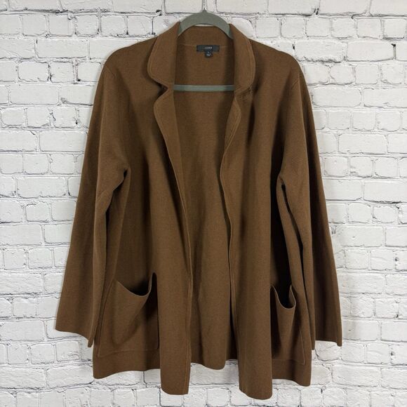 J Crew Eloise Knit Sweater Blazer Women L Brown Pockets Business Casual w Wool - Picture 2 of 7